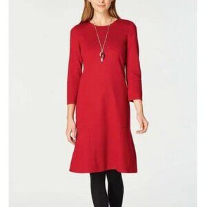J JILL Ponte 3/4 Sleeve Red Stretch Dress